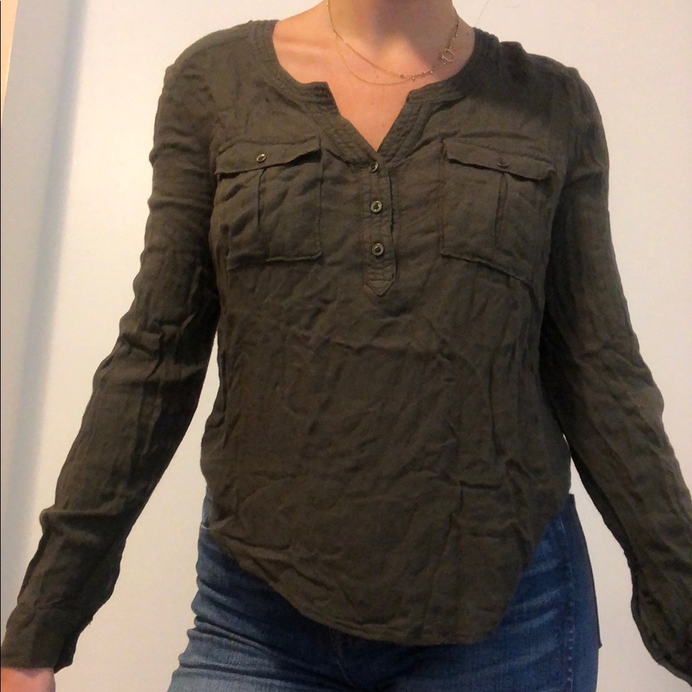 Urban Outfitters - Green Quarter Button Up Top